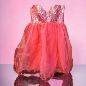 Masquerade - SZ 7/8 Pink/Silver Strapless Short Sequined Tulle Dress